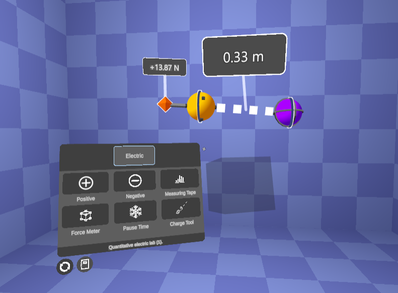 lab setup with two charged particles and a force meter (2/4)
