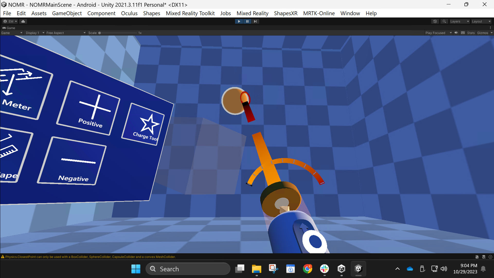 A screenshot of the charge tool being used in the simulation.